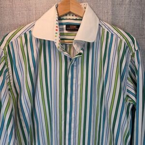 Steven Land Shirt Mens 15 34/35 French Cuff Stripe Button Up Long Sleeve